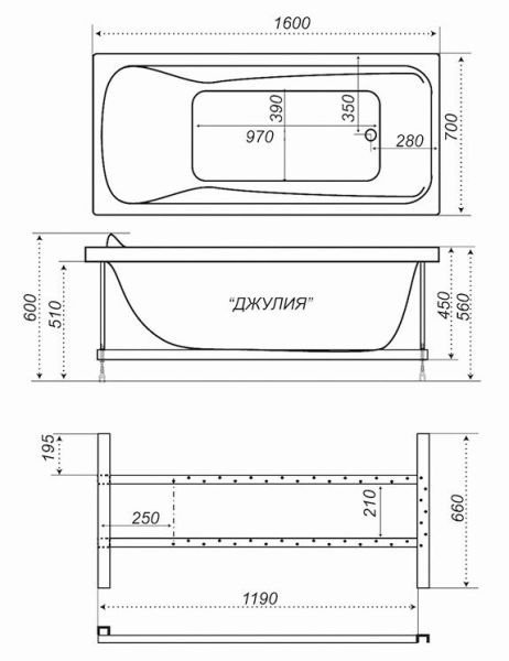 Акриловая ванна Triton Джулия 160x70 см Акриловая ванна Triton Джулия 160x70 см