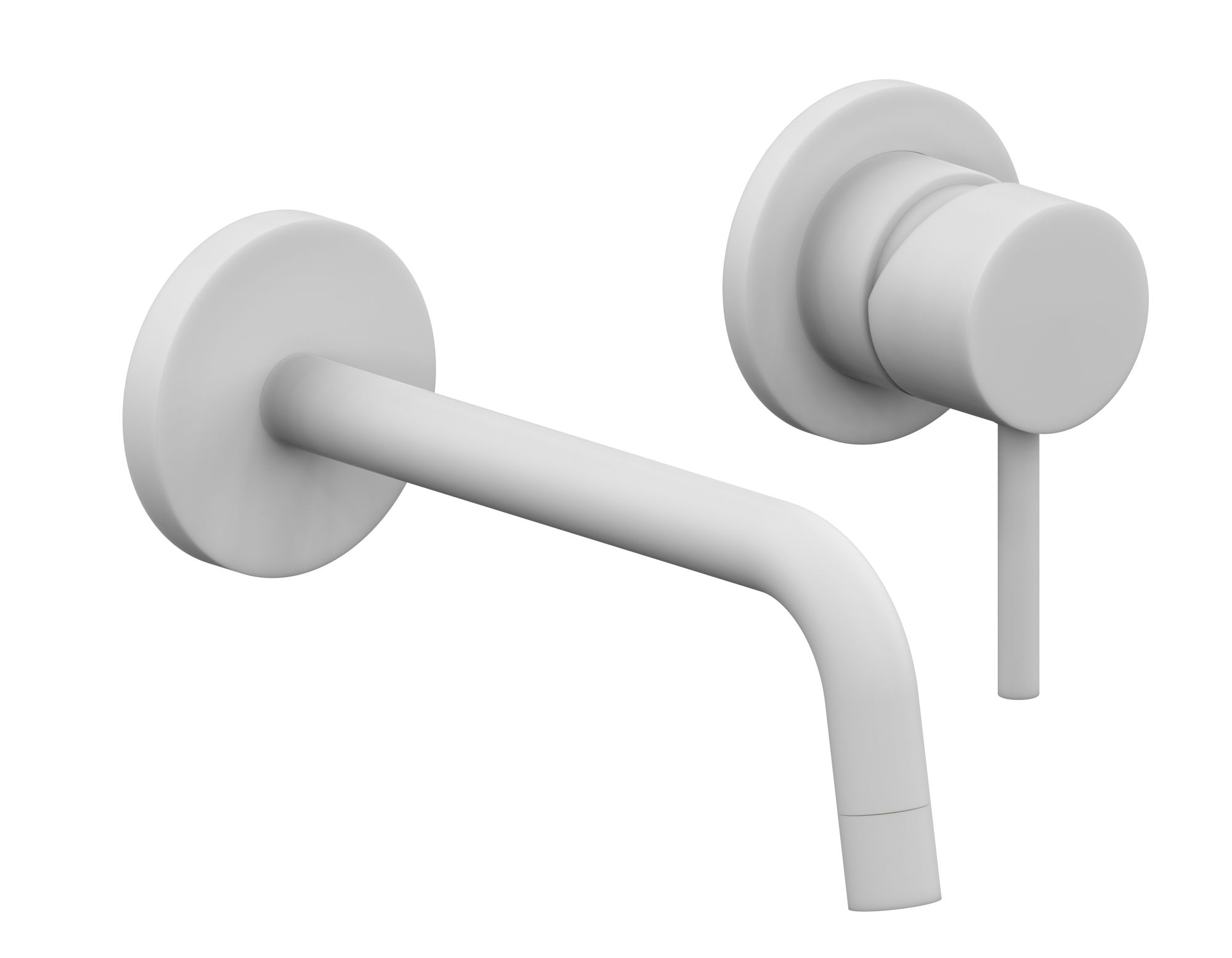 Смеситель для раковины встраиваемый, накладки диам.70мм, излив 175мм, Белый матовый