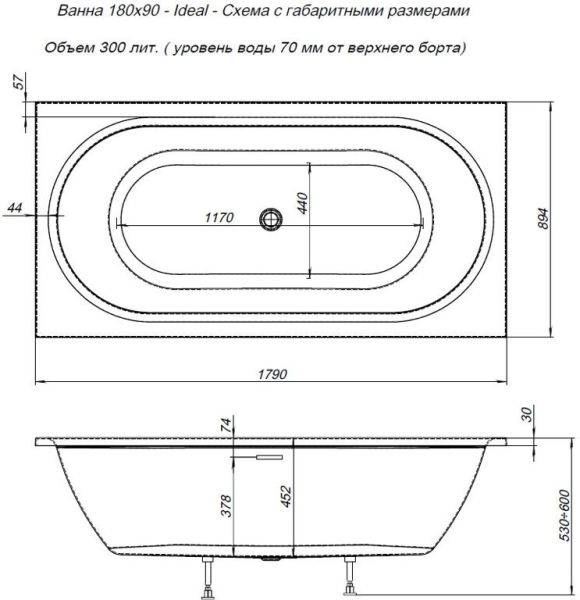 Акриловая ванна Aquanet Ideal 180x90 Акриловая ванна Aquanet Ideal 180x90