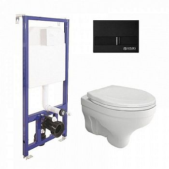 Комплект Bocchi Taormina Pro Rimless 1451-001-0129 подвесной унитаз+ инсталляция Berges Wasserhaus Novum L5 040215 с черной кнопкой+ сиденье A0323-001