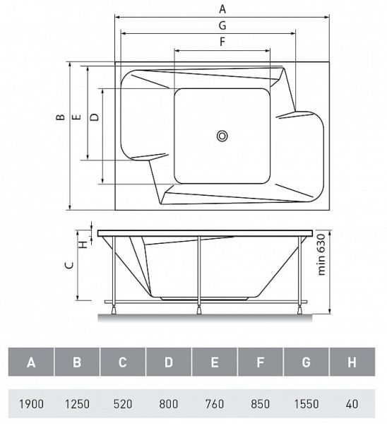 Акриловая ванна Vayer Ontario 190x125 см