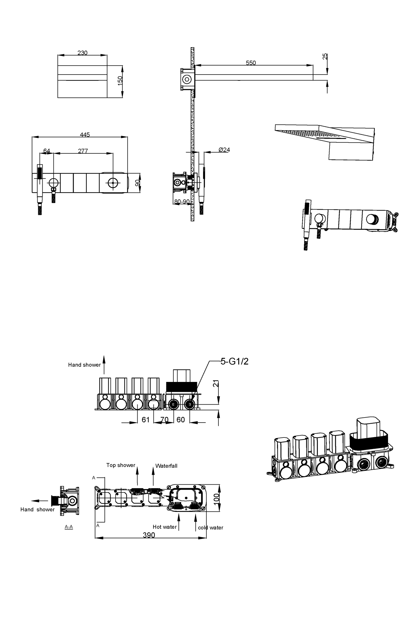 Встроенная душевая система ZODIAC, трехпозиционная Gun Metal