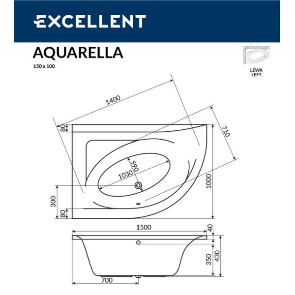 Акриловая ванна Excellent Aquarella 150x100 лев. WAEX.ARL15WH Акриловая ванна Excellent Aquarella 150x100 лев. WAEX.ARL15WH