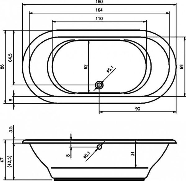 Акриловая ванна Riho Seth 180 см