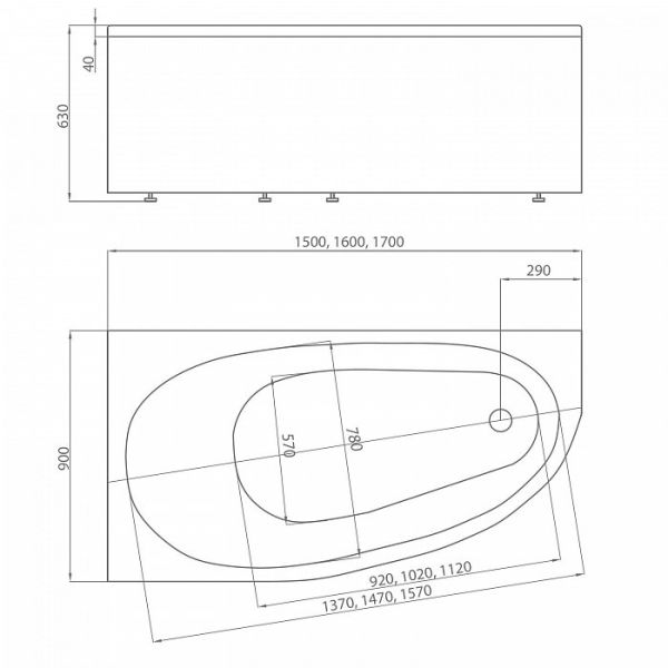 Акриловая ванна Aquatek Дива R 160x90 Акриловая ванна Aquatek Дива R 160x90