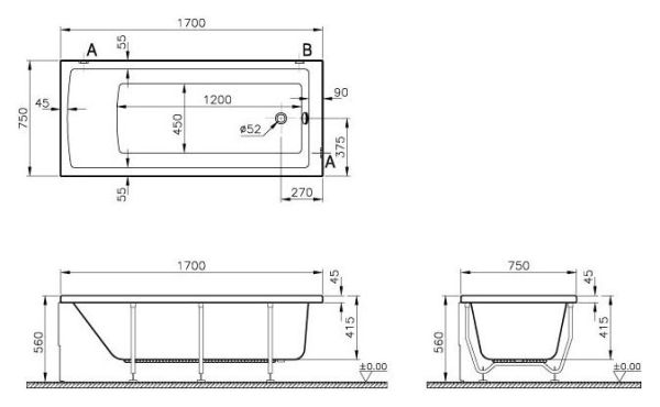 Акриловая ванна VitrA Neon 52280001000 170x75 см
