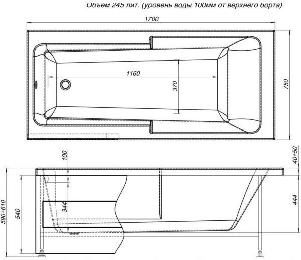 Акриловая ванна Aquanet Taurus 170x75 Акриловая ванна Aquanet Taurus 170x75