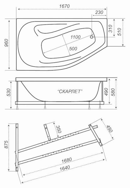 Акриловая ванна Triton Скарлет 167x96 см левая