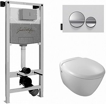 Комплект Jacob Delafon Presquille подвесной унитаз + инсталляция с кнопкой хром, сиденье тонкое микролифт (E5504+ E4440+ E20859-CP-MTC)