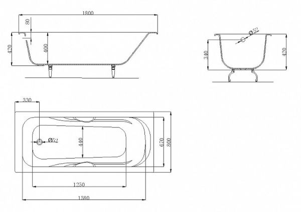 Чугунная ванна OWL 1975 Strand 180х80 OWLIB191111 с ручками и комплектом ножек Чугунная ванна OWL 1975 Strand 180х80 OWLIB191111 с ручками и комплектом ножек