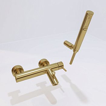 Смеситель для ванны короткий излив, c ручным душем, золото брош LIGHT Paffoni LIG023HGSP