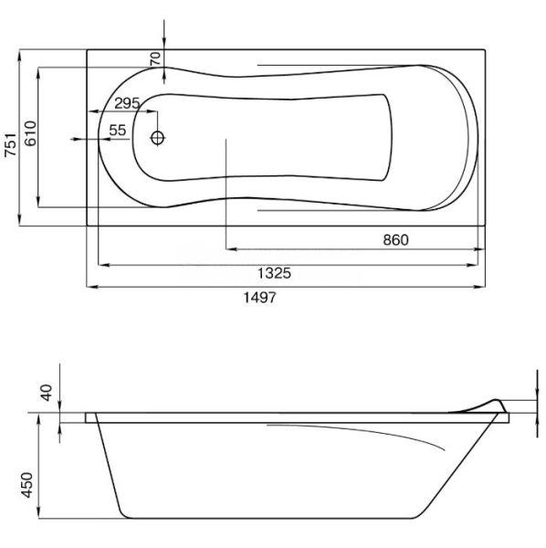 Акриловая ванна Santek Каледония 150х75 см
