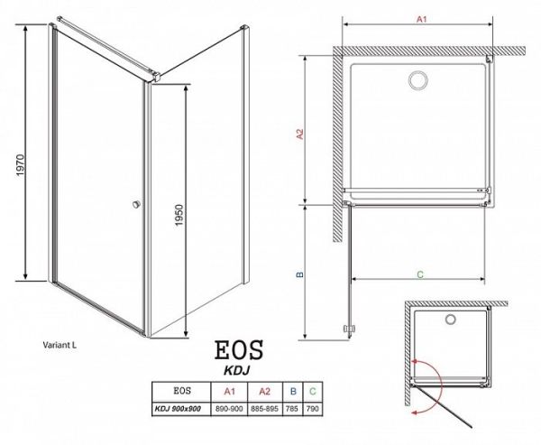 Душевой уголок Radaway EOS KDJ 90x90x197 см левый стекло прозрачное