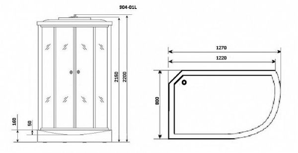 Душевая кабина Niagara Premium NG-904-01L 131x80x220  левая с гидромассажем стекло тонированное