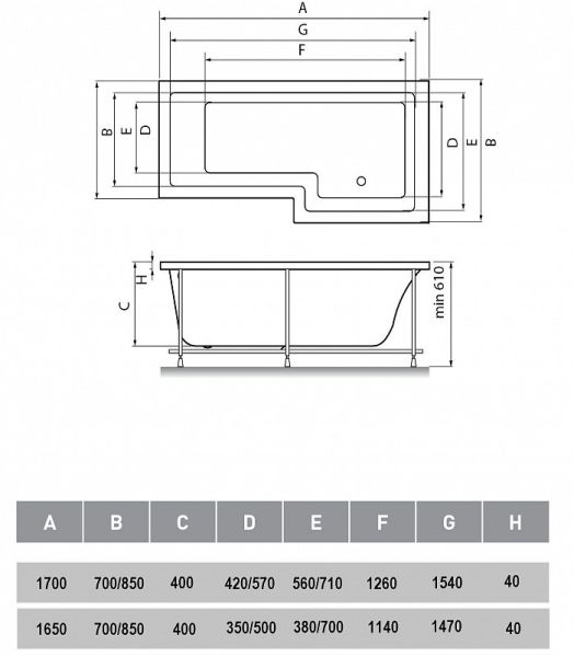 Акриловая ванна Vayer Options 170х85/70 см R