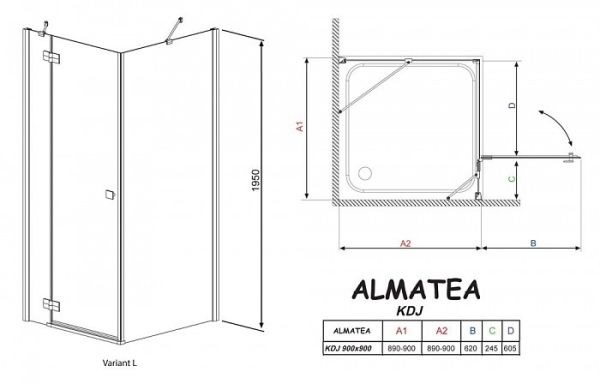 Душевой уголок Radaway Almatea KDJ 90x90x195 см левый прозрачное стекло