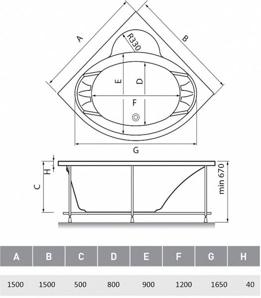 Акриловая ванна Vayer Kaliope 150x150 см