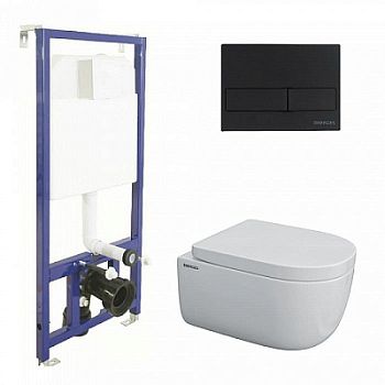 Комплект Berges Novum 043232 инсталляция Novum525 + кнопка L5 SoftTouch черная + унитаз EGO Rimless 49см + сиденье дюропласт Toma SO