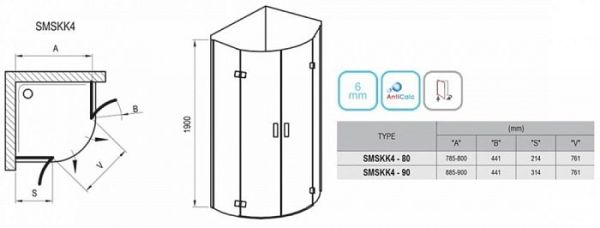 Душевой уголок Ravak Smartline SMSKK4-90 3S277A00Y1 хром стекло прозрачное транспарент