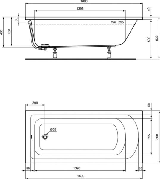 Акриловая ванна Ideal Stanadard Hotline 180х80 см K274801 Акриловая ванна Ideal Stanadard Hotline 180х80 см K274801
