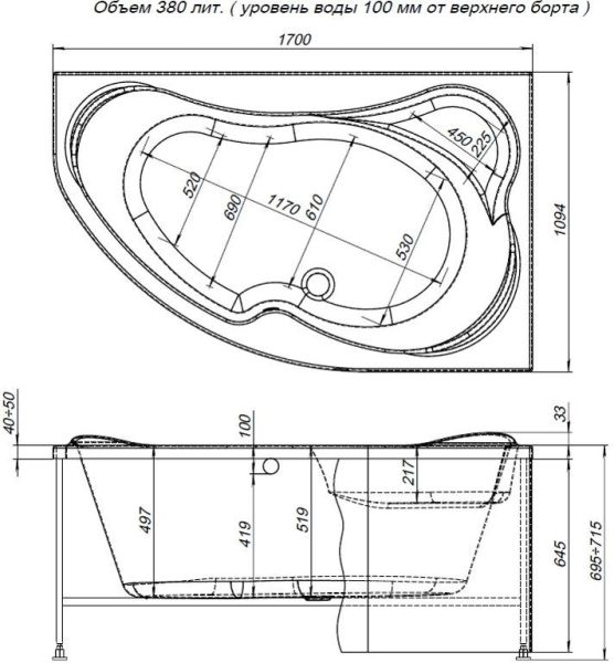 Акриловая ванна Aquanet Capri 170x110 R Акриловая ванна Aquanet Capri 170x110 R