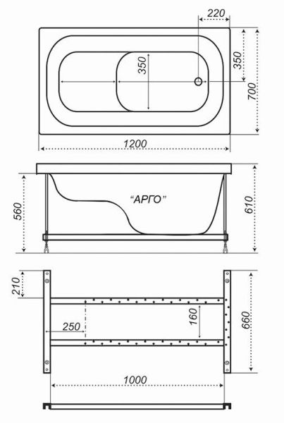 Акриловая ванна Triton Арго 120x70 см