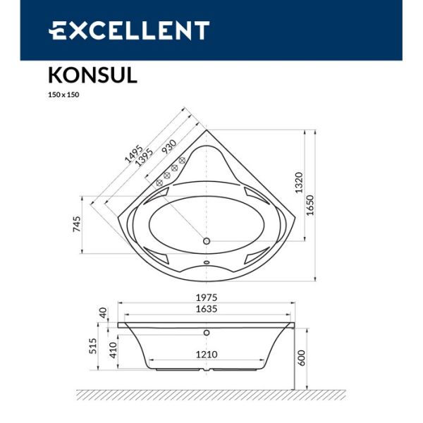Акриловая ванна Excellent Konsul 150x150 WAEX.KON15WH