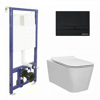 Комплект Berges Novum 043224 инсталляция Novum525 + кнопка F5 SoftTouch черная + унитаз FLOE Rimless + сидение дюропласт Floe Slim SO