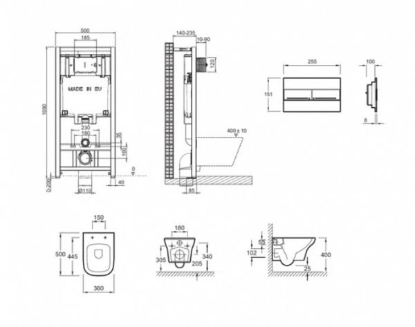 Комплект Jacob Delafon унитаз c инсталляцией и кнопкой Vox, E21746RU-00