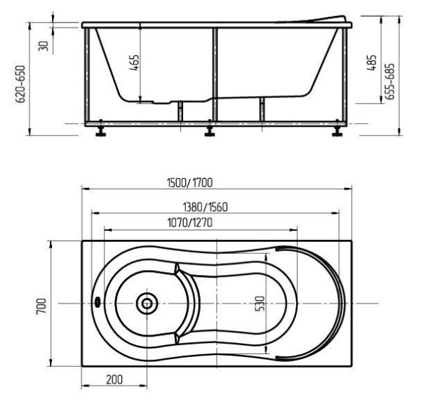 Акриловая ванна Aquatek Афродита 170 см на объемном каркасе