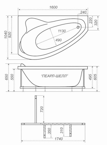Акриловая ванна Triton Пеарл-шелл 160x104 см левая