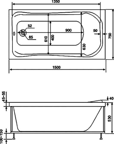 Акриловая ванна Bas Бриз 150х75
